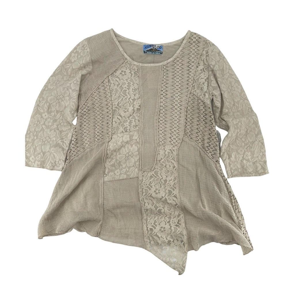 Tienda Ho Tunic Top Tambora Patchwork Lace Tan Good